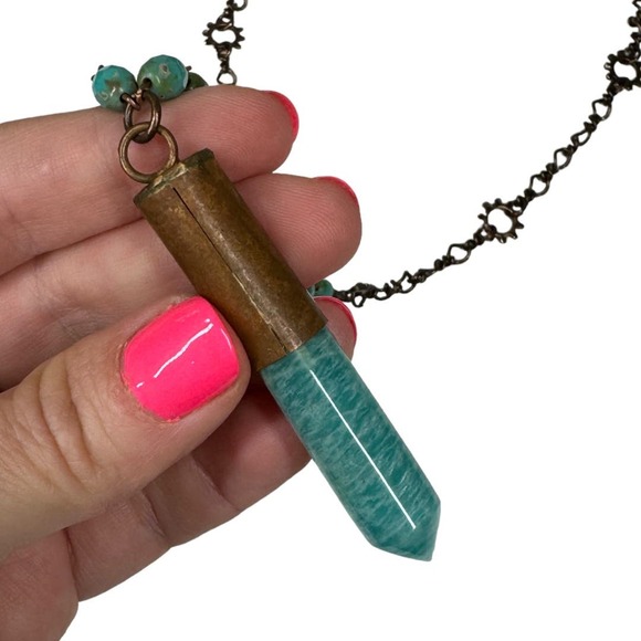 Boho Crystal Pointed Long Chain Necklace Layer Festival Hippie Amazonite Stone - Picture 3 of 6